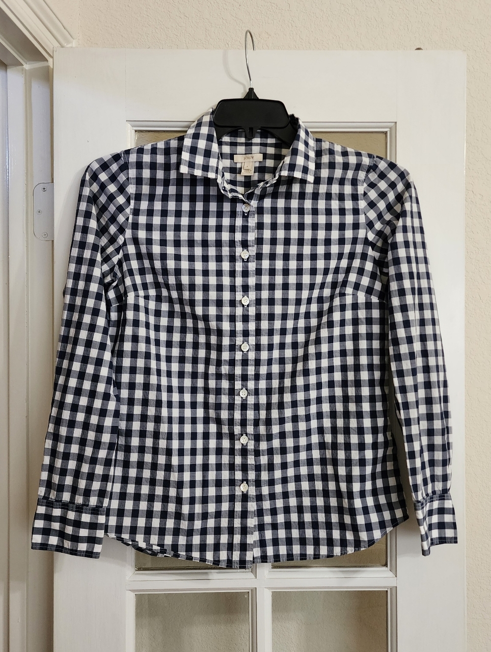 J.Crew Navy Gingham Button Down Shirt Size 4 Preppy Cotton Classic